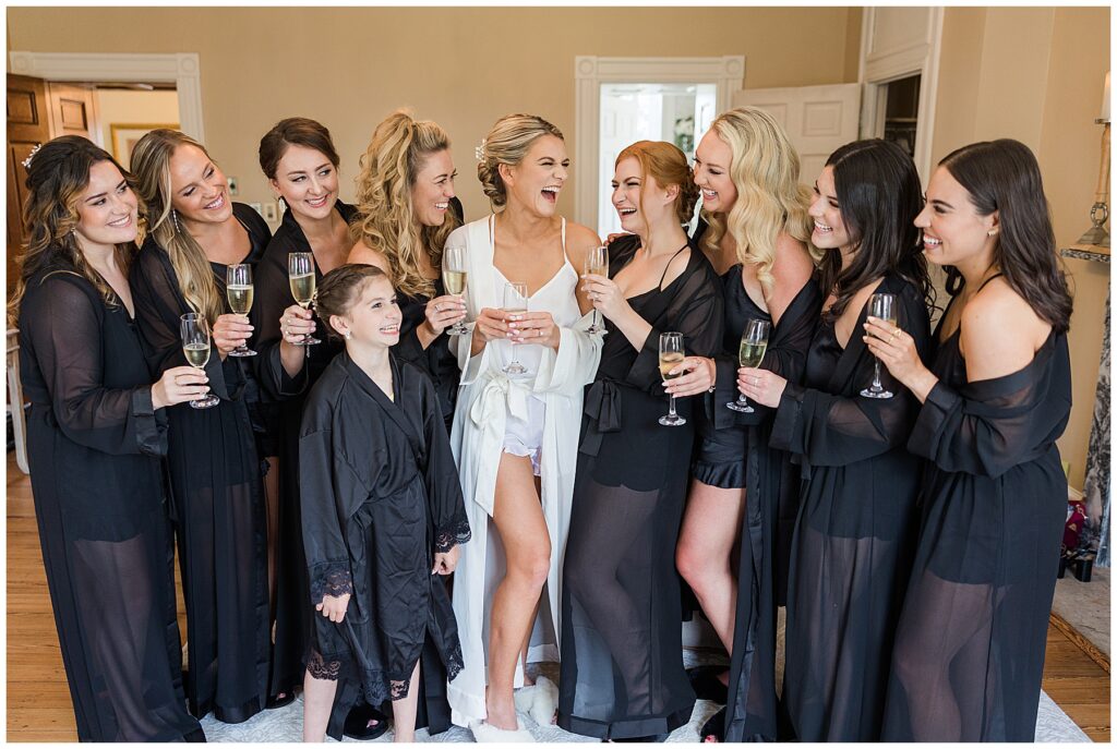 Bride and bridesmaids getting ready