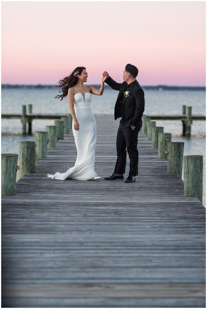 bride and groom sunset portraits at herrington on the bay