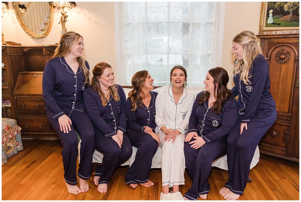 bridal party getting ready in the brides cottage 