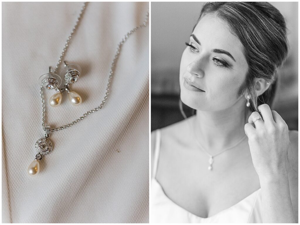 Bride standing in front of rustic barn doors in lace gown at Shiloh Farm wedding venue in Tallahassee
