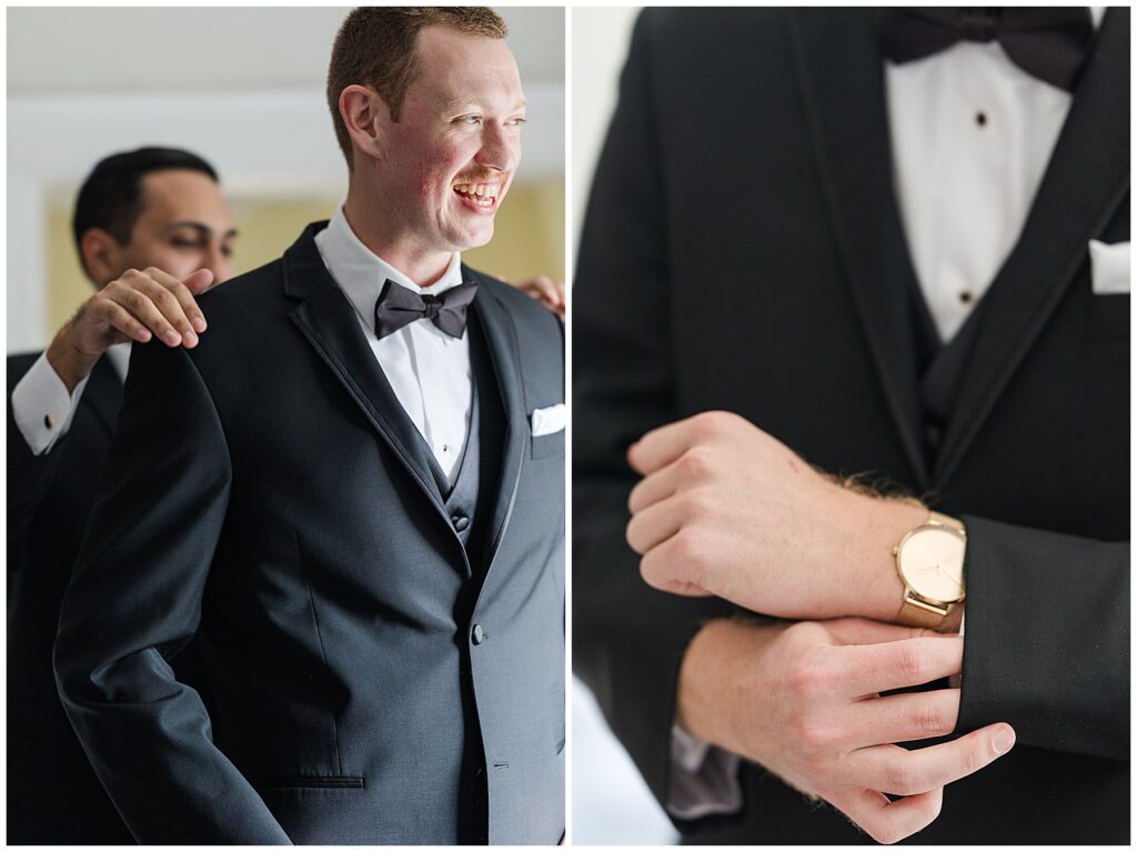 Newlyweds smiling during intimate waterfront portraits at their North Florida wedding.