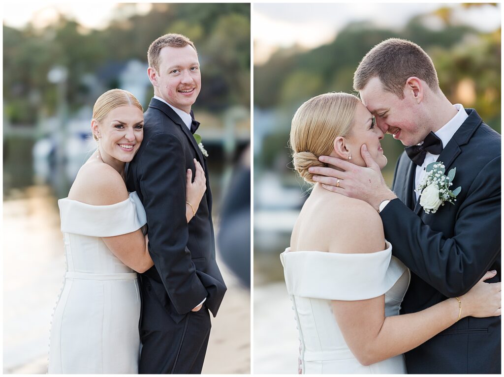 Bride and groom bathed in golden sunset light at their intimate North Florida wedding, captured by a Tallahassee photographer.