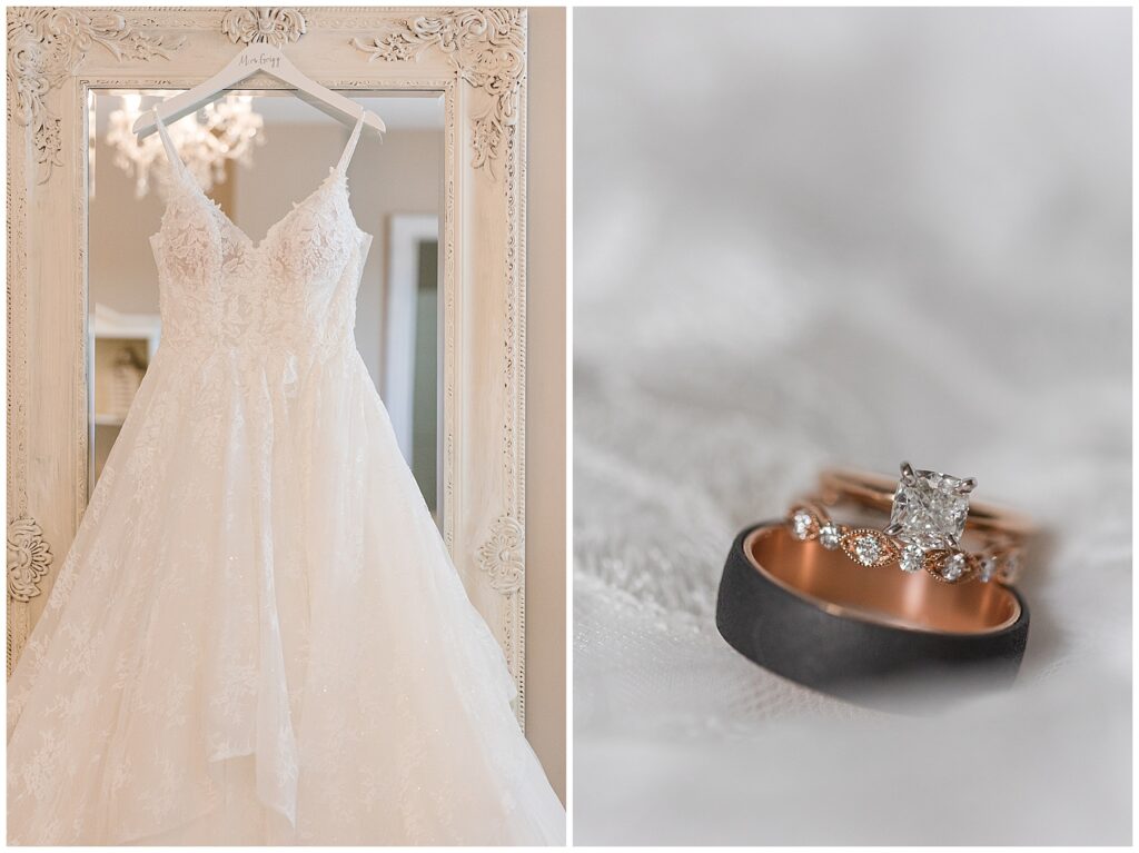 Wedding dress and ring details 