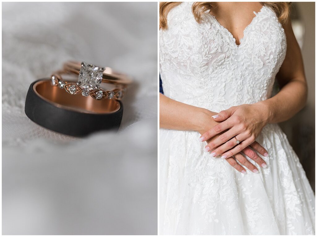 wedding dress and wedding rings 