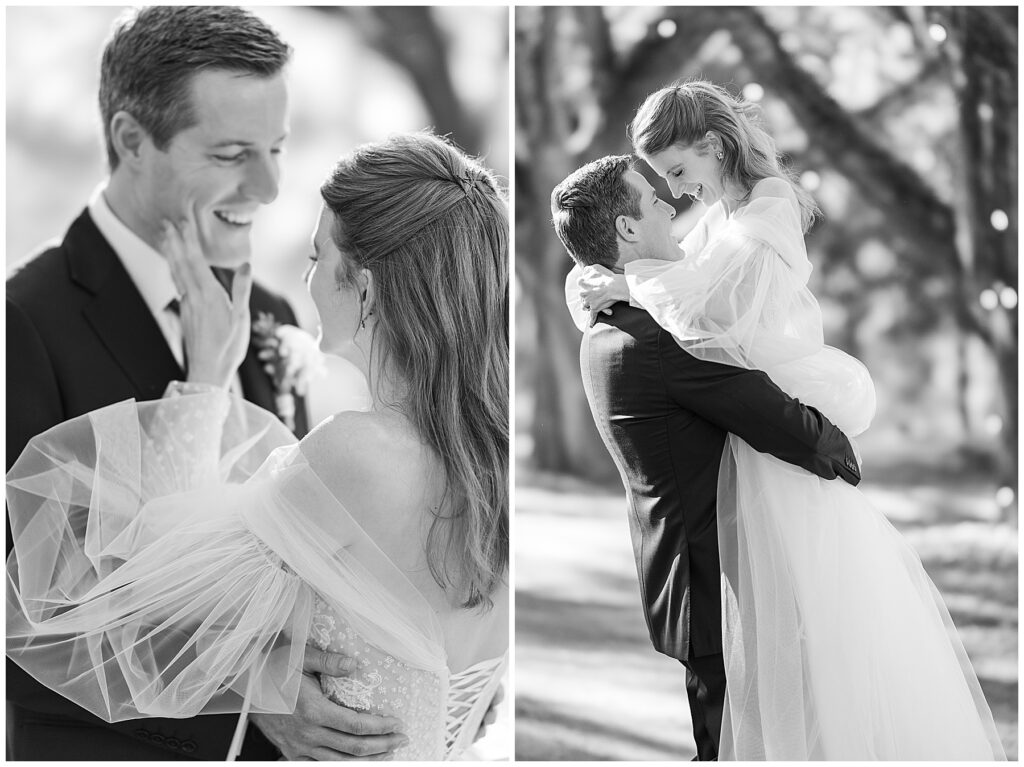 Bride and groom sharing an intimate moment during portraits at South Eden.