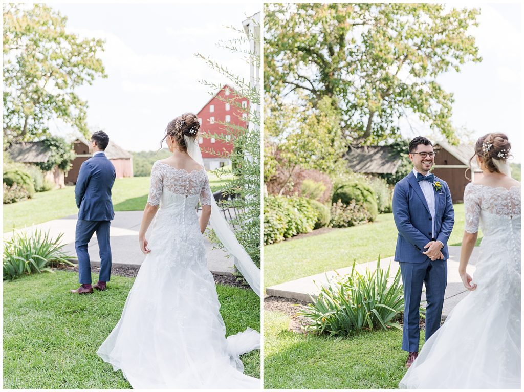 Romantic first look for the bride and groom at Dulany's Overlook | Taylor'd Southern Events | Maryland Wedding Photographer