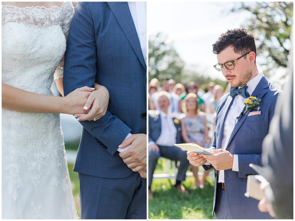 The groom reads his personal vows to his bride | Taylor'd Southern Events | Maryland Wedding Photographer