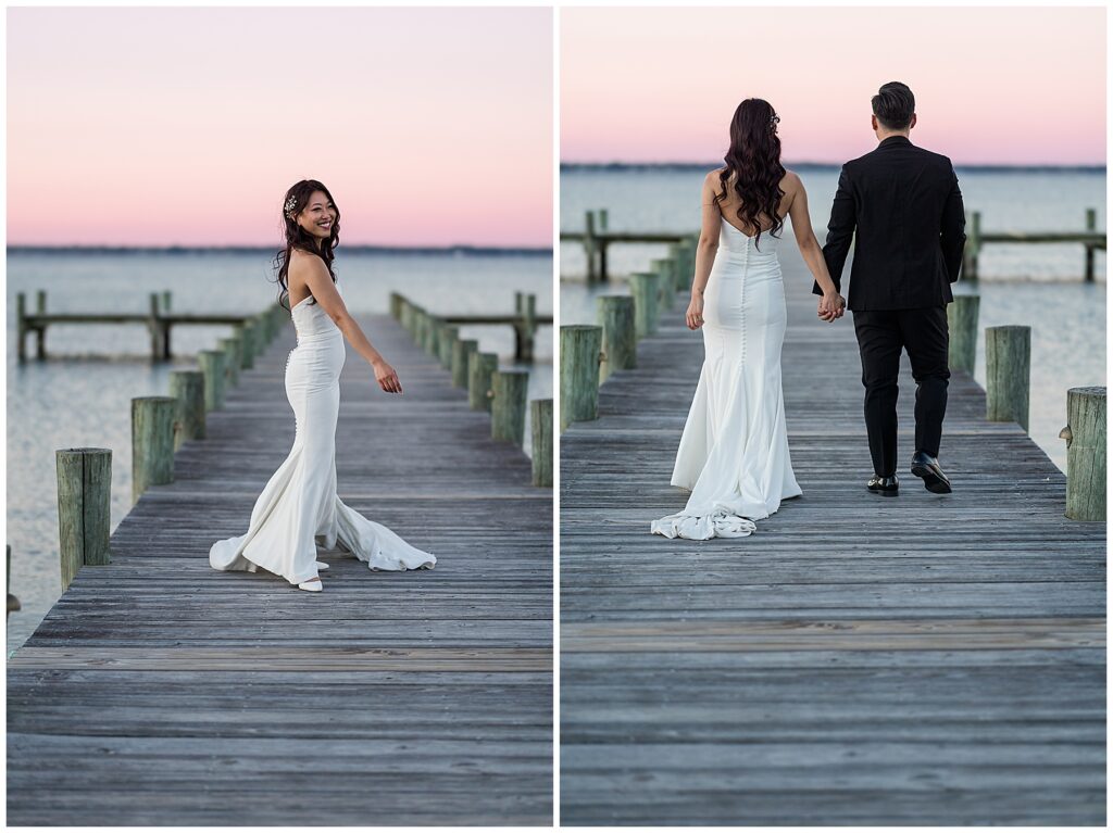 bride and groom sunset portraits at herrington on the bay