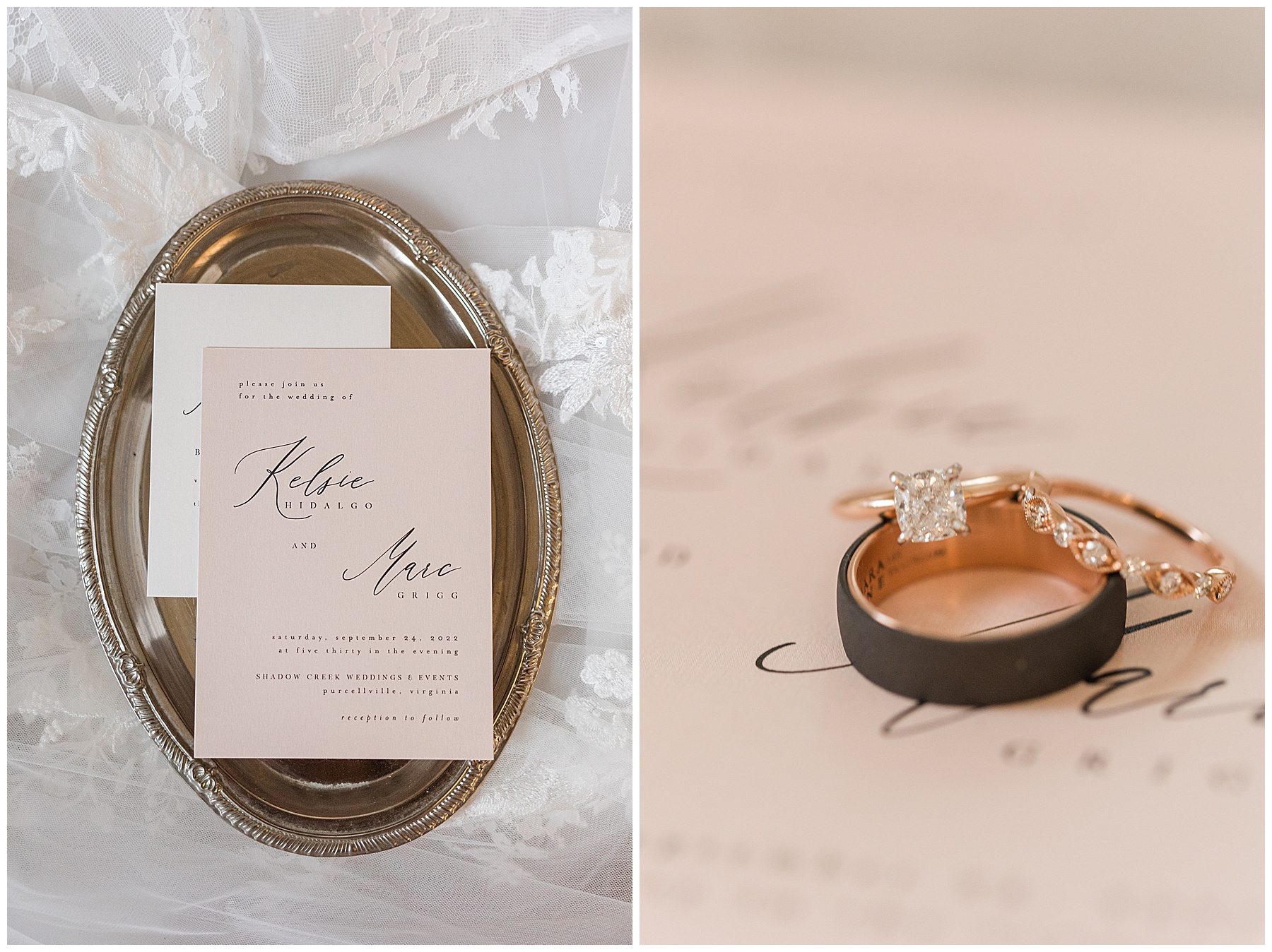 wedding rings and wedding invitations